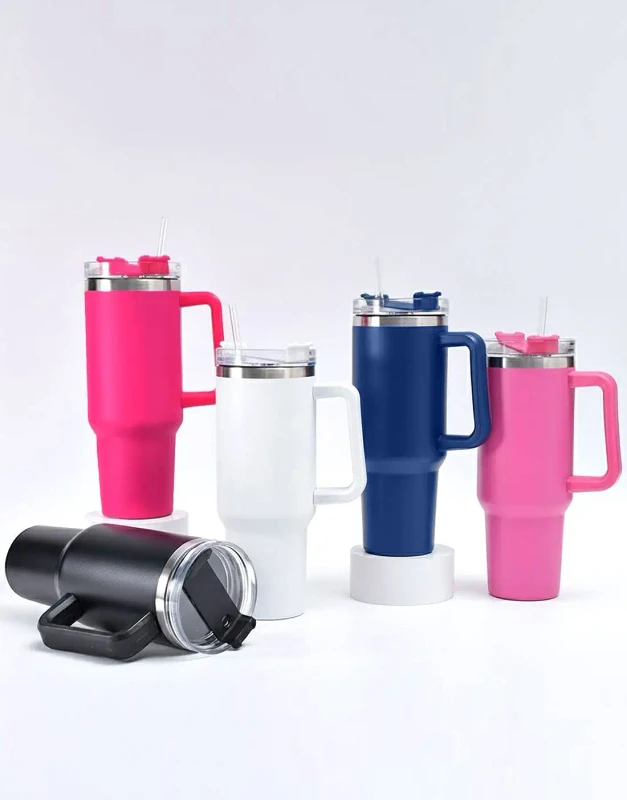 1200 ml Stainless Vacuum Tumbler in a multi-color display with handle and straw
