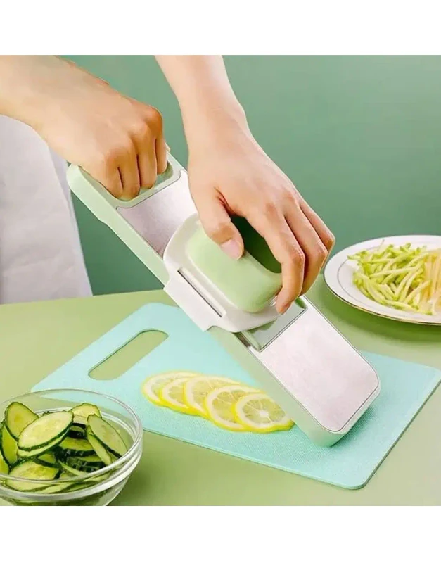 6-in-1 Vegetable Cutter and Slicer with interchangeable stainless steel blades and 1.2 L container