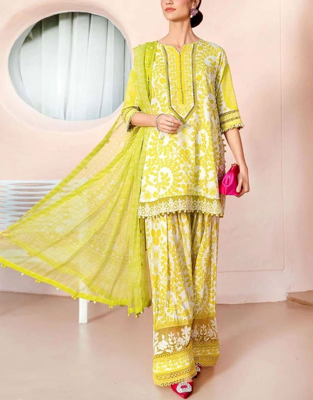 Unstitched Printed Embroidered Lawn 3-Piece Suit with Printed Soft Chiffon Dupatta.