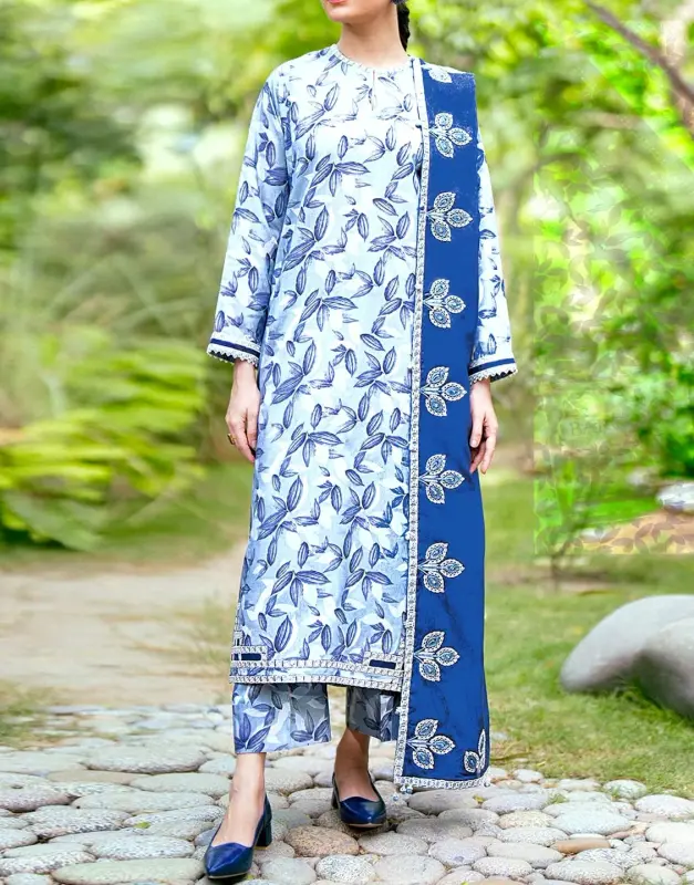 Unstitched All-Over Digital Print Lawn 3-Piece Suit (90/70) with Swiss Zari Sequins Dupatta.