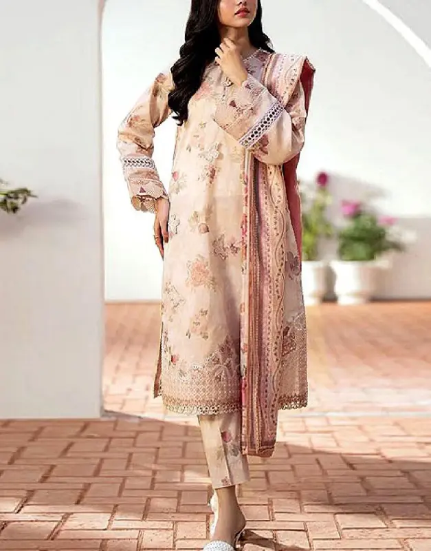 Unstitched Digital All-Over Print 3-Piece Lawn Suit featuring uniform printing on the shirt, trouser, and matching lawn dupatta.
