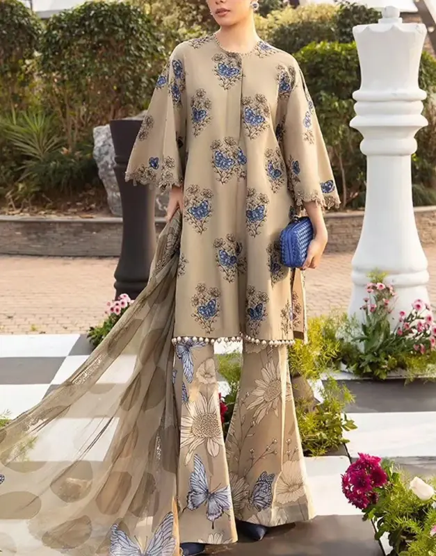 Unstitched Digital All-Over Print Lawn 3-Piece Suit with a flowing Printed Chiffon Dupatta.