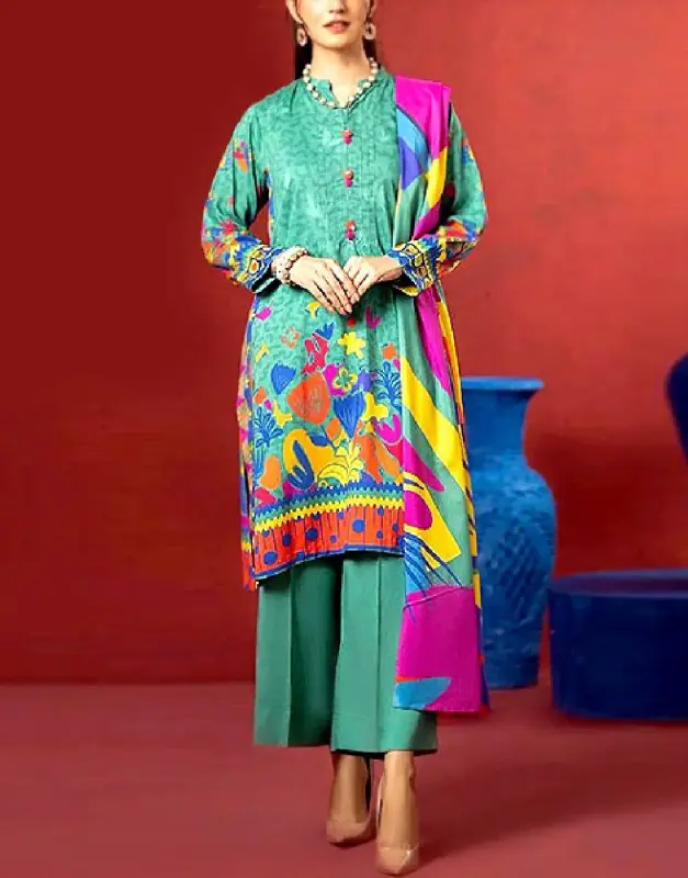 Unstitched Digital Print 90/70 Lawn 3-Piece Suit with a vibrant Digital Printed Diamond Voil Dupatta.