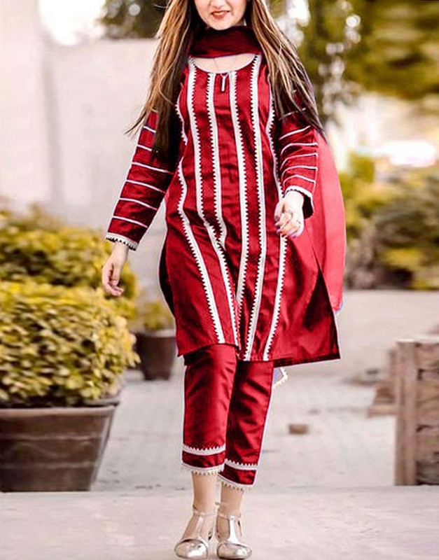 Elegant Unstitched 2-Piece Full Embroidered Cotton Lawn Suit (Shirt and Plain Trouser).