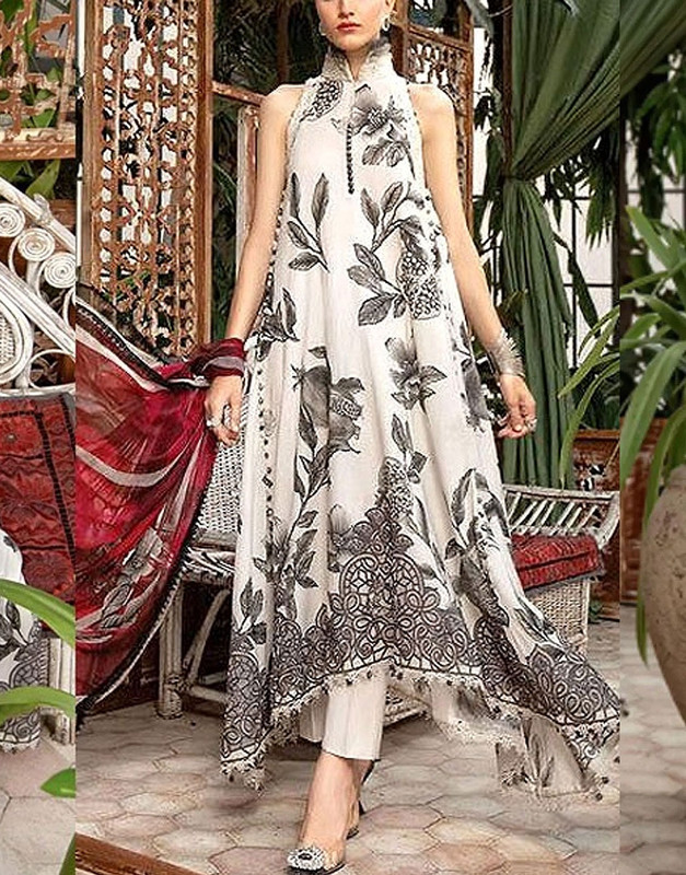 Elegant Embroidered Lawn Dress 3-Piece Unstitched Suit with Chiffon Dupatta.