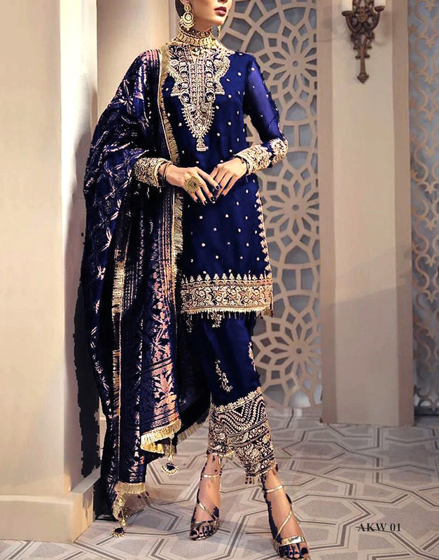 Elegant Heavy Embroidered Organza Suit with Printed Organza Jacquard Dupatta and Embroidered Silk Trouser.