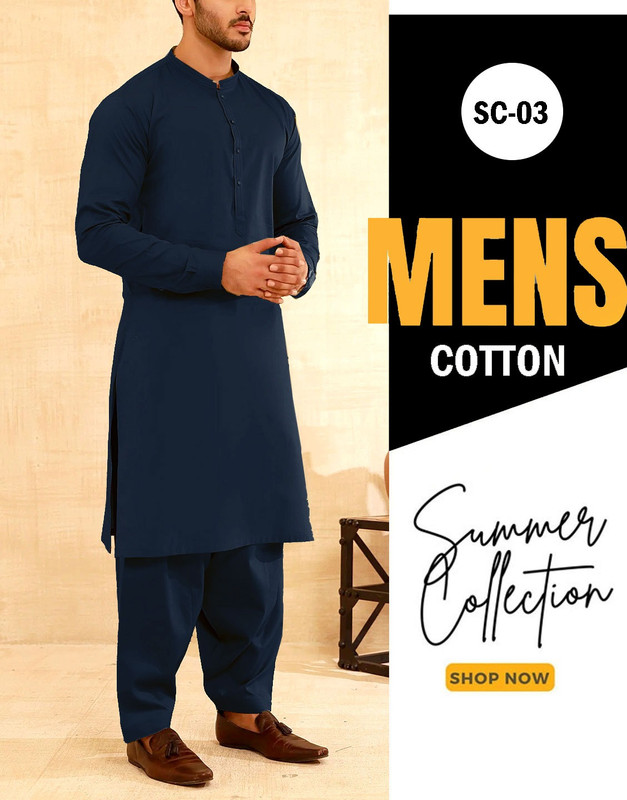 Men's unstitched Shalwar Kameez suit in premium soft Egyptian Cotton fabric for summer wear in Pakistan
