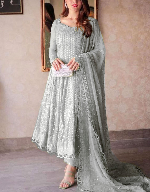 Heavy Embroidered Formal Chiffon Wedding Dress 2026 with Sequins work.