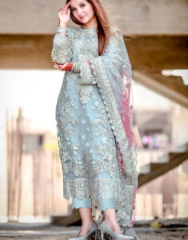 Heavy Embroidered Organza Wedding Dress 2026 with intricate Handwork and Pearls.