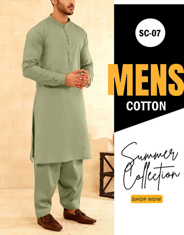 Premium soft Egyptian Cotton unstitched Shalwar Kameez fabric for men, 4.5 meters