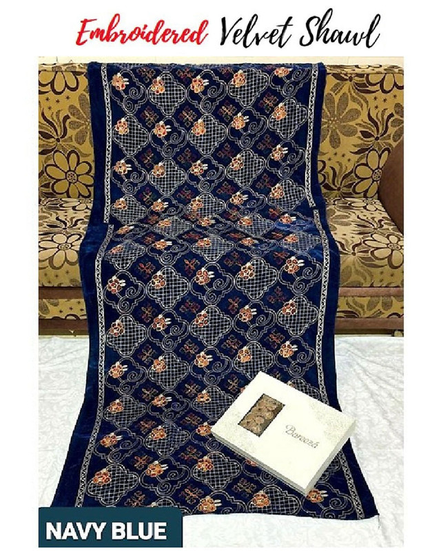Embroidered Velvet Heavy in Blue — Graceful Bridal Pick