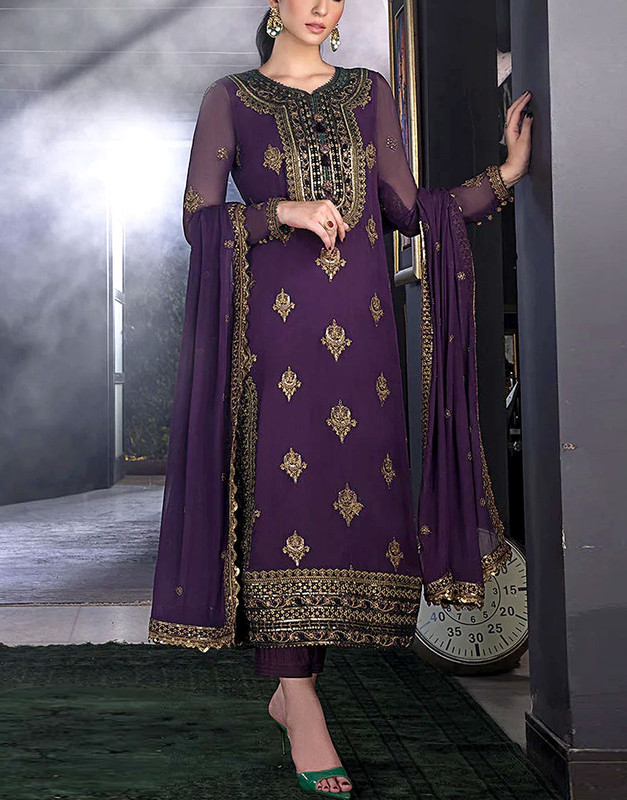 Embroidered Chiffon Suit in Purple — Quiet Wedding Pick