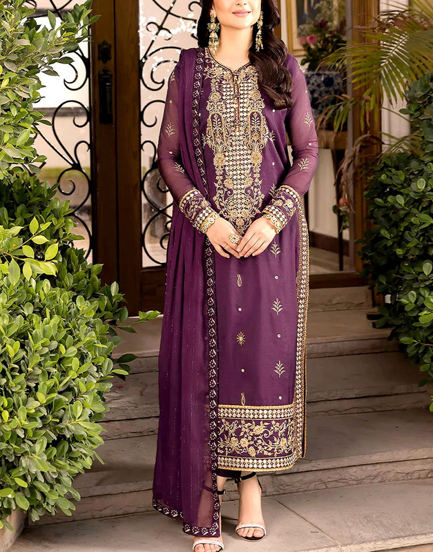 Chiffon Dress — Embroidered Detail, Made for Party Wear