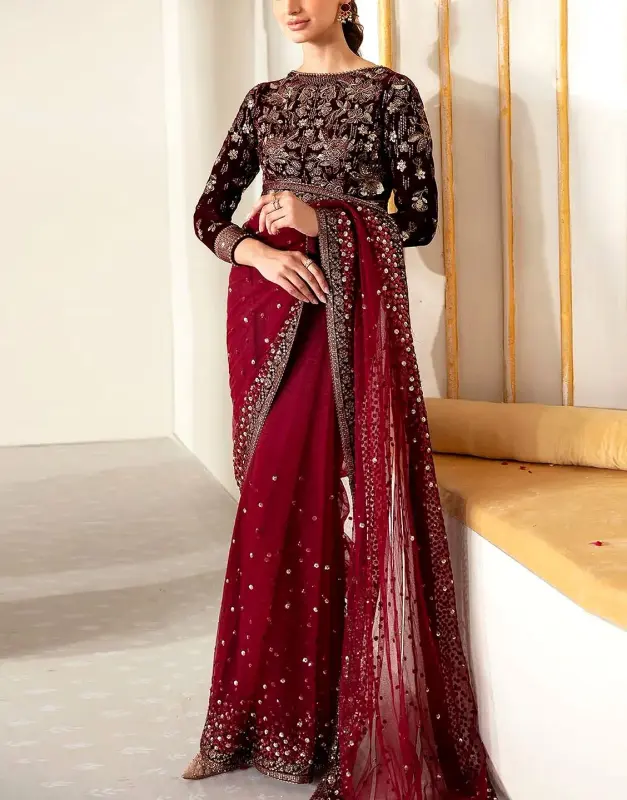 Embroidered Saree — Velvet for Bridal