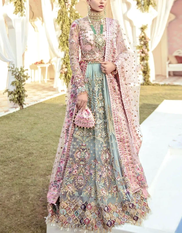 Embroidered Lehenga — Green Net for Wedding