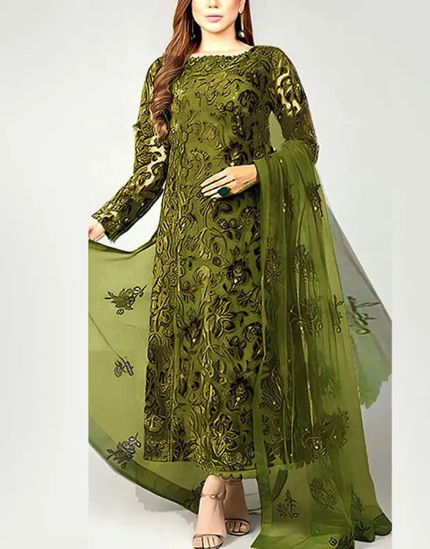 Luxury unstitched Heavy Embroidered Lawn Dress with Embroidered Bamber Chiffon Dupatta.