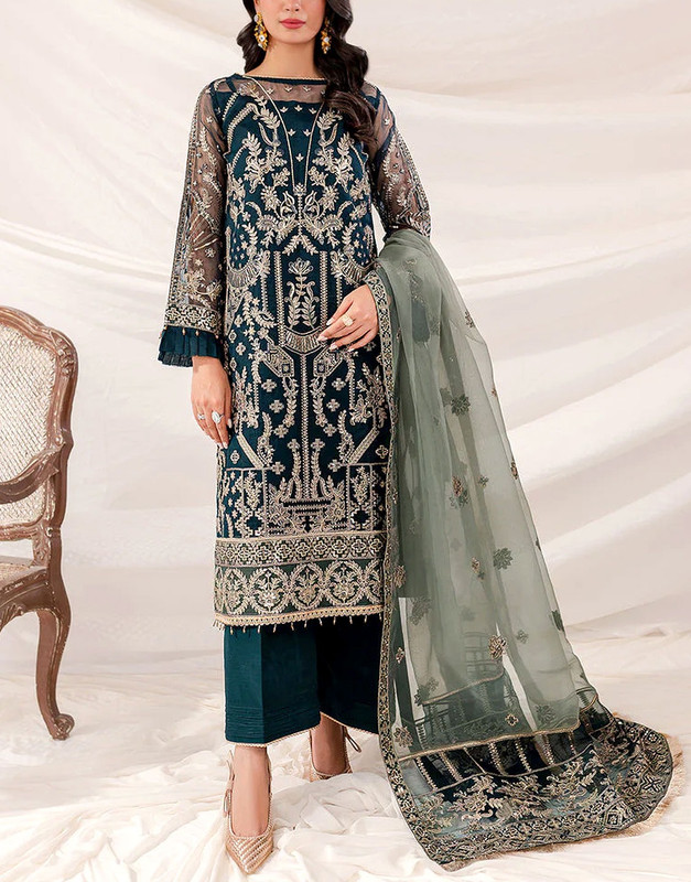 Luxury Heavy Embroidered Organza Wedding Dress (Unstitched Bridal Suit).