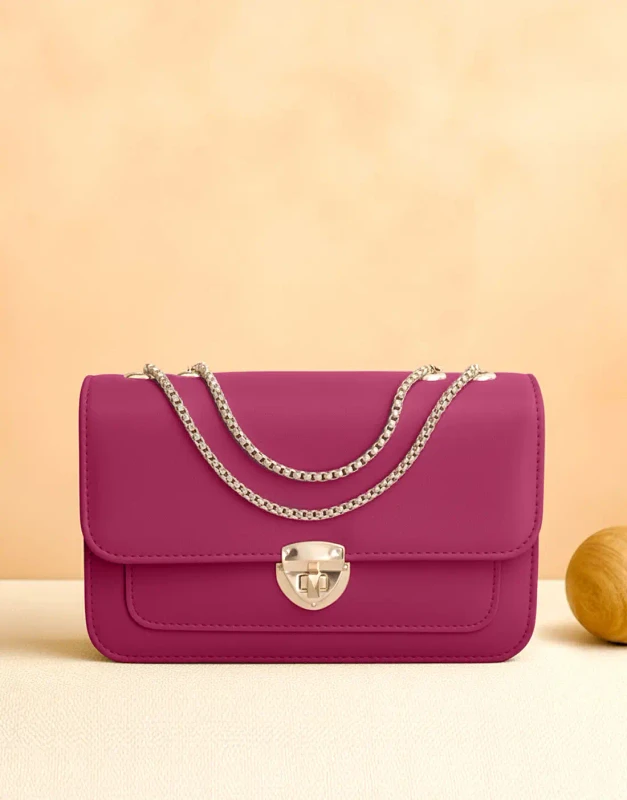 Deep red-violet PU leather crossbody bag with gold twist-lock hardware