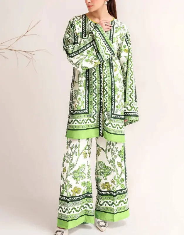 Trendy Unstitched Digital Print 90/70 Lawn 2-Piece Suit with matching Printed Lawn Trouser.