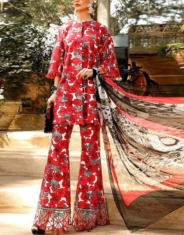 Trendy All-Over Printed Swiss Lawn Suit 3-Pc with Digital Print Silk Dupatta (2024).