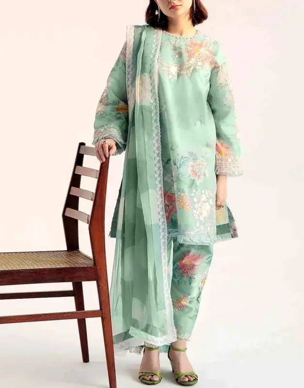 Trendy Embroidered EID Lawn Suit 3-Pc with Printed Chiffon Dupatta (2025).